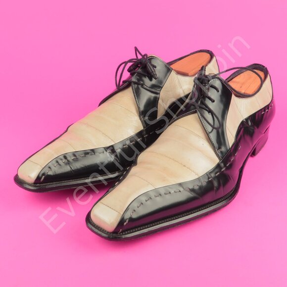 Mezlan Shoes Mens 15 M Cream Black Dress Two Tone Chisel Toe Derby Blucher - Picture 1 of 15